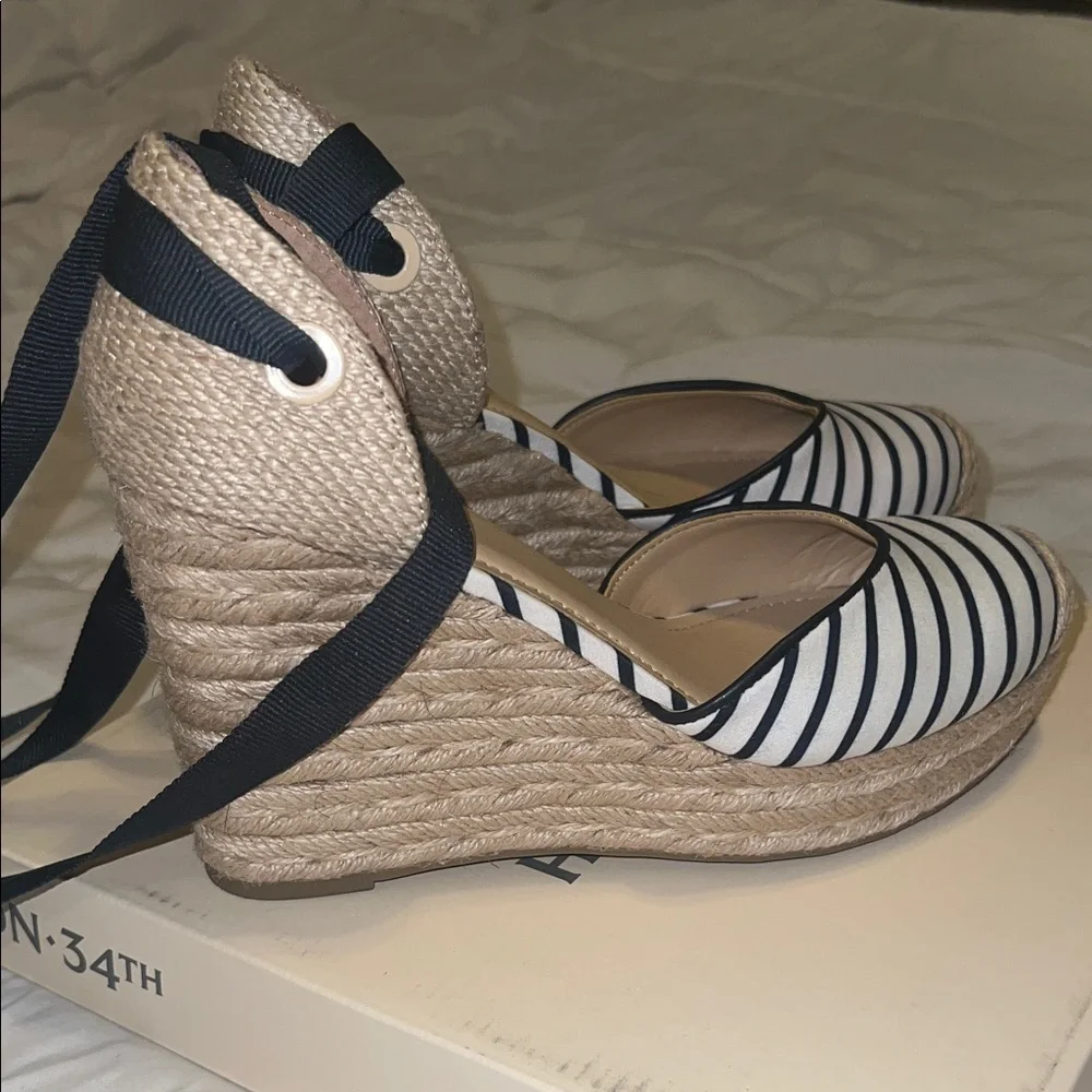 Striped Espadrille Wedge Sandals Nautical blue striped size 7